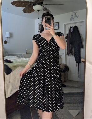*MOVING SALE* American Living Black Midi Dress with White Polka Dots